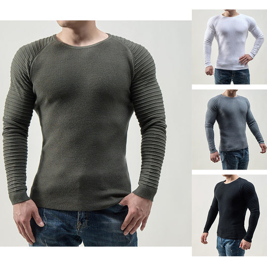 Herren moderner Langarmpullover mit strukturiertem Design und ribbeliertem Ärmel EB
