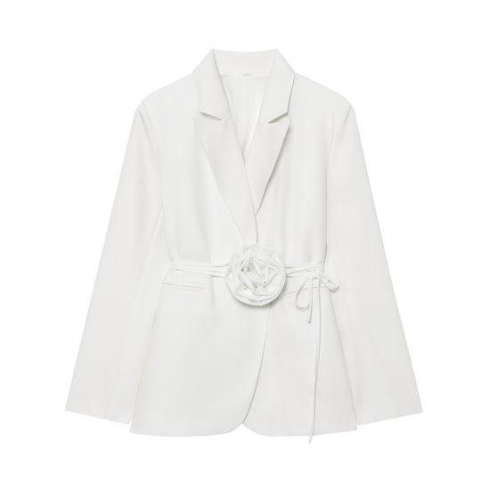 Damen nan taillierter Blazer mit dekorativer Rosenapplikation und Bindegürtel EB