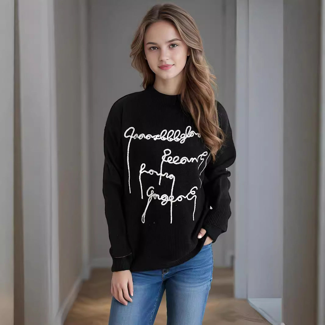 Damen lässiger Pullover mit kreativem Schriftzug EB