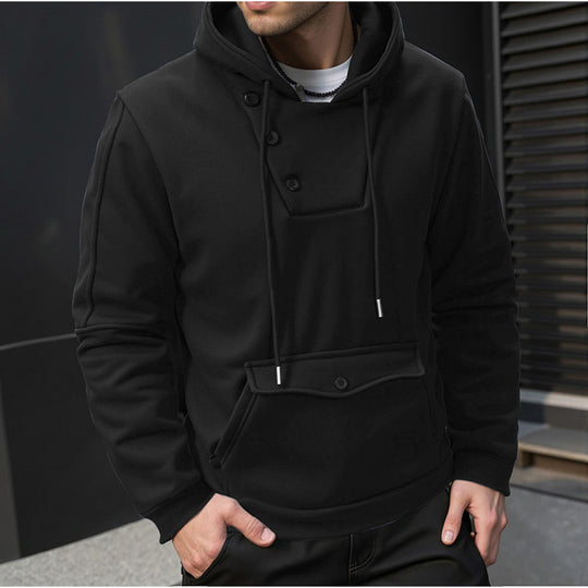 Herren Kapuzenpullover mit Knopfverschluss und praktischen Taschen EB