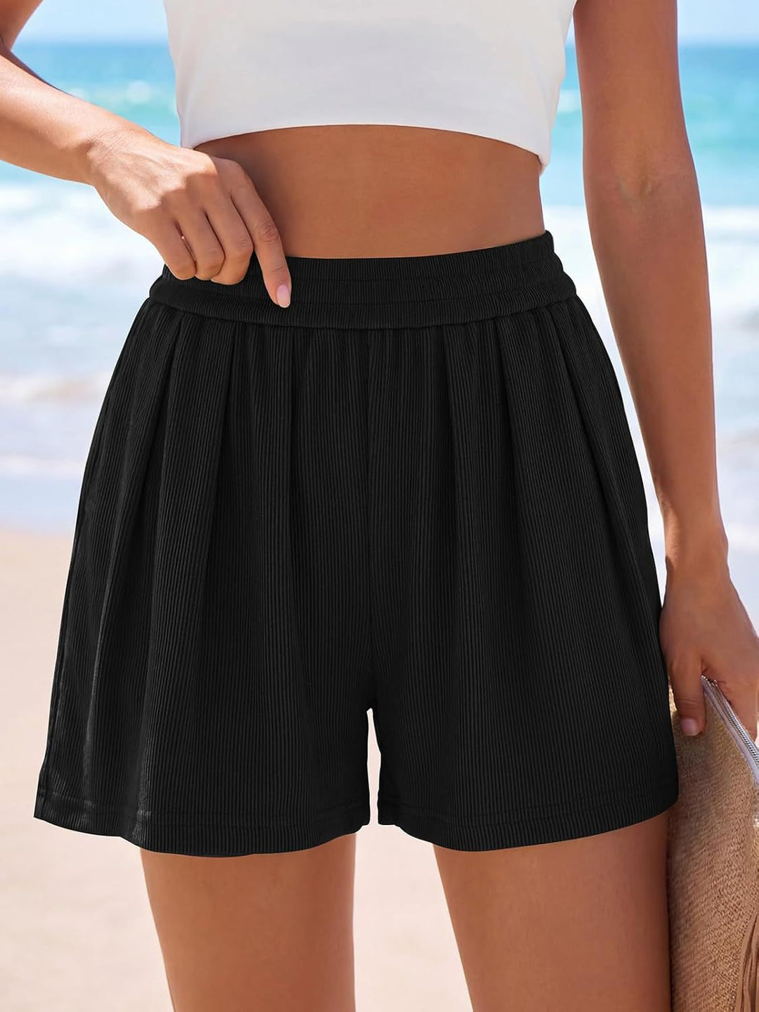 Damen Legere Freizeitshorts mit elastischem Bund und Falten EB