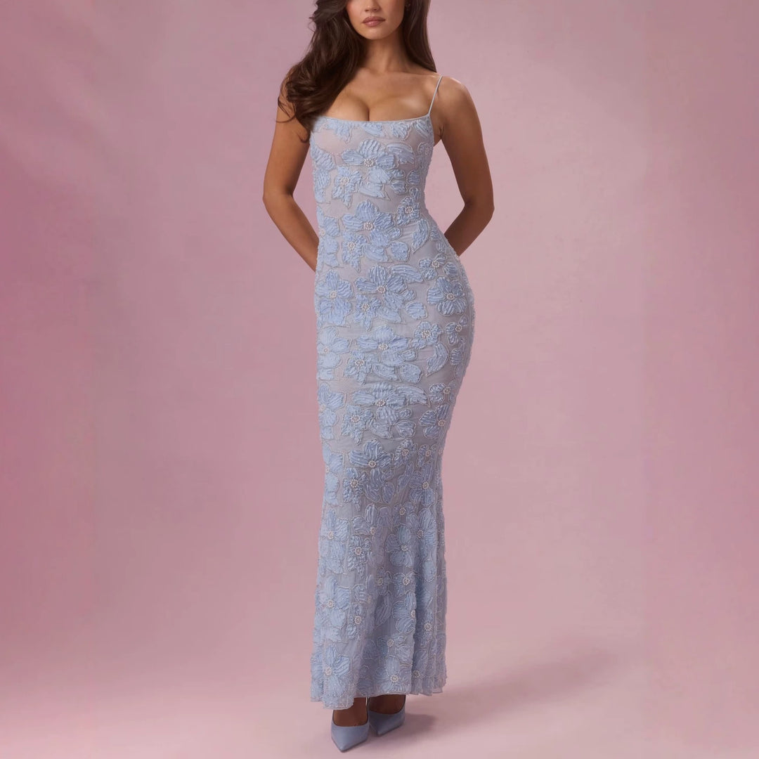 Damen Elegantes Maxikleid mit floralem Spitzenmuster EB