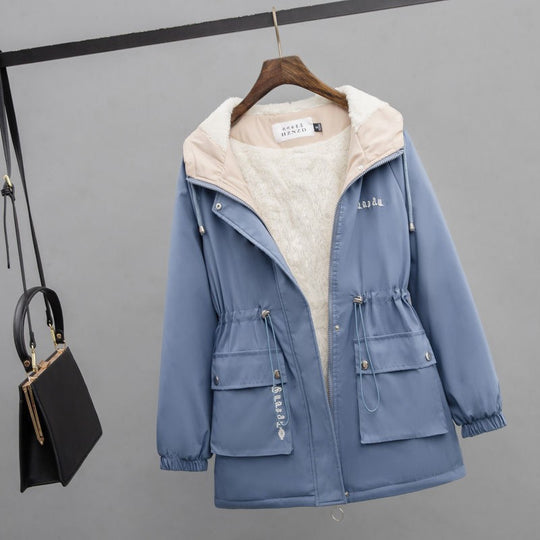 Damen Wasserabweisender Kapuzenparka mit Teddyfutter Tunnelzugtaillierung und Mehrfachtaschen EB
