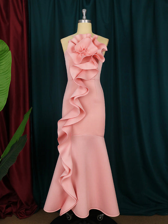 Damen elegantes Abendkleid mit asymmetrischen Rüschen EB