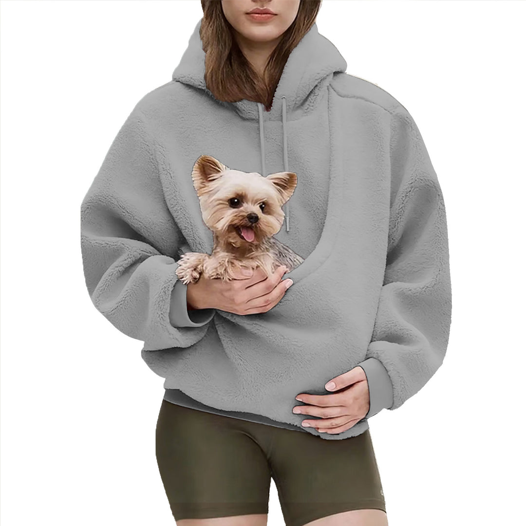 Damen nan Oversize Sherpa-Hoodie mit integriertem Haustiertaschen-Design EB
