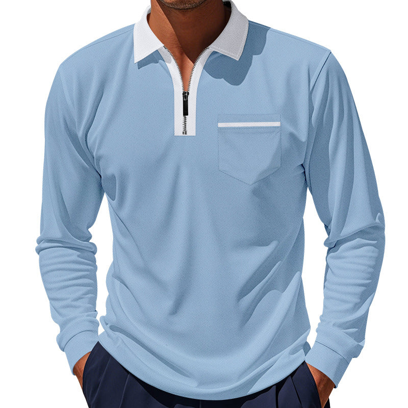 Herren nan elegantes Langarm-Poloshirt mit verdecktem Halbzip, strukturierter Piqué-Optik und dezenter Brusttasche EB