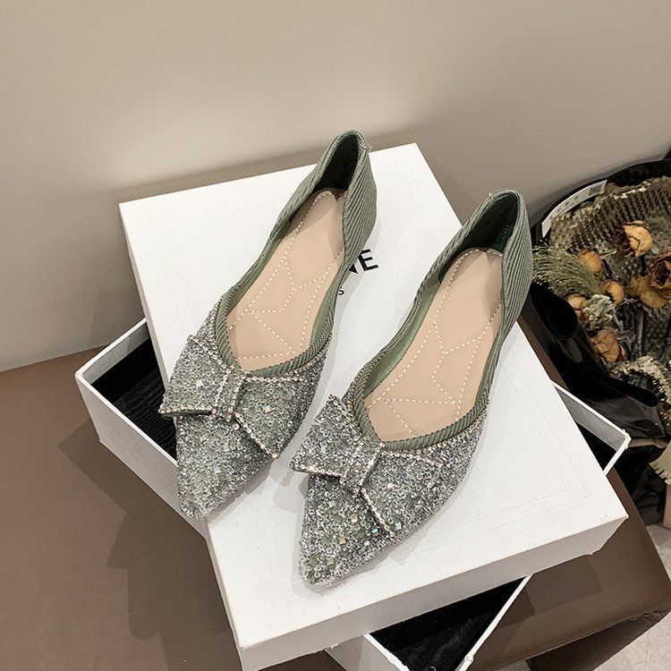 Damen elegante Ballerinas mit funkelndem Schleifendetail EB