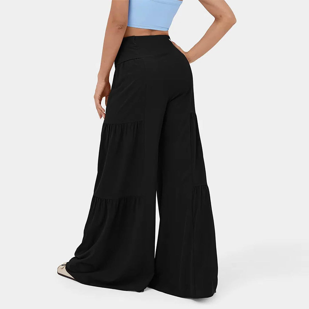Damen Weit geschnittene Palazzo-Hose mit eleganter Bindegürtel EB