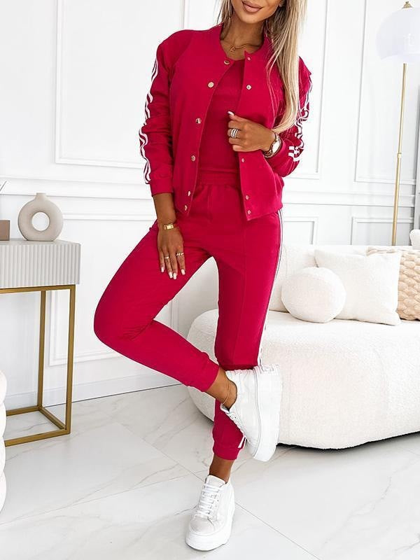 Damen nan sportliches Jogginganzug-Set mit Collegejacke, kurzes Top und slim-fit Jogginghose EB