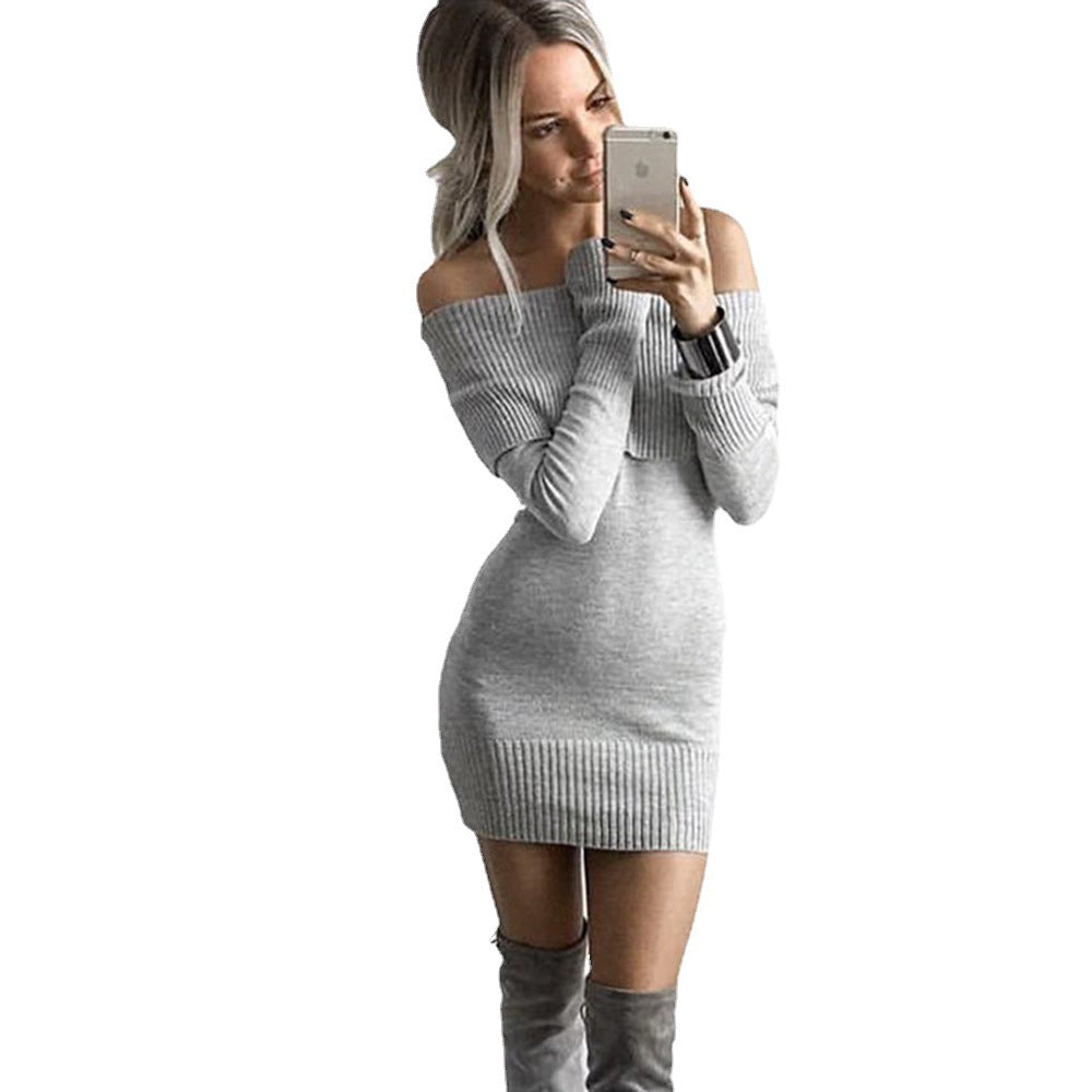 Damen Strickkleid mit Off-Shoulder-Ausschnitt und weitem Schnitt EB