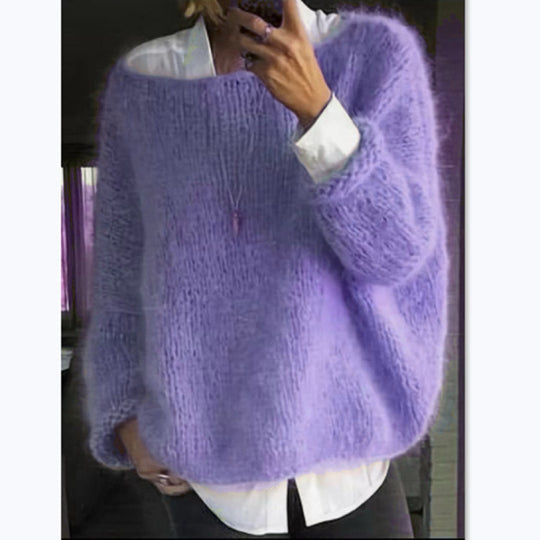 Damen Kuscheliger Oversized Pullover mit U-Boot-Ausschnitt EB