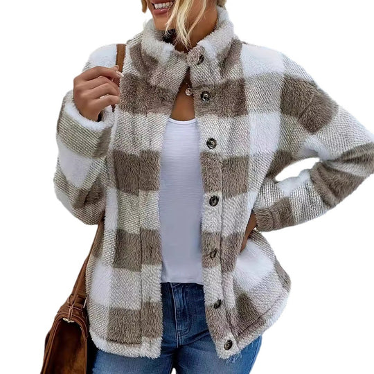 Damen Kuschelige Karojacke EB