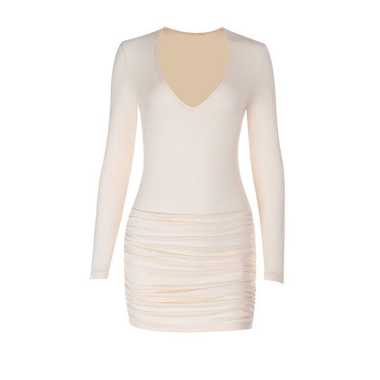 Damen figurbetontes Minikleid mit tiefem V-Ausschnitt und modischem Rüschendesign EB