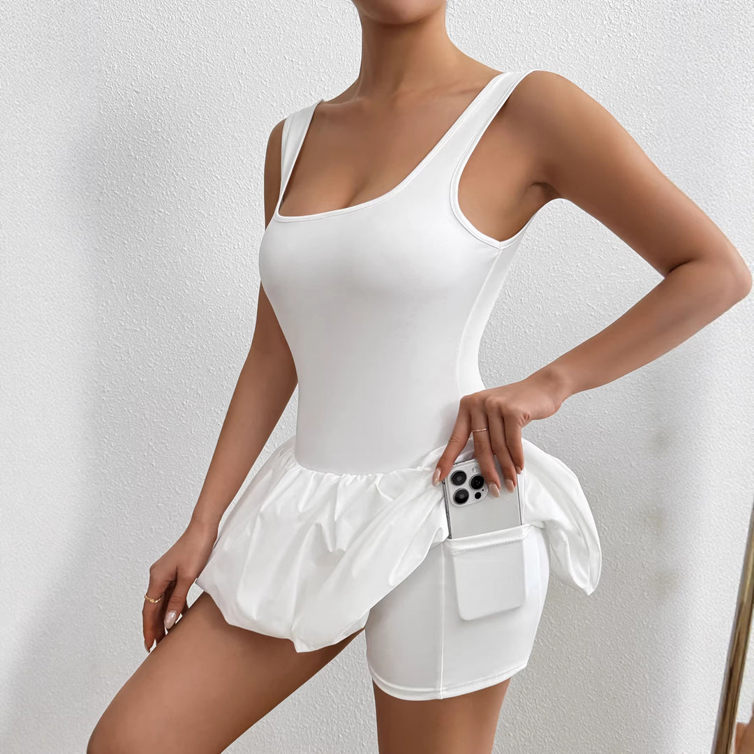 Damen trägerloses Badeanzugkleid mit voluminösem Rock EB