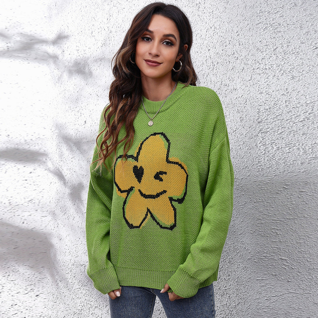Damen Strickpullover mit verspieltem Blumenmotiv EB