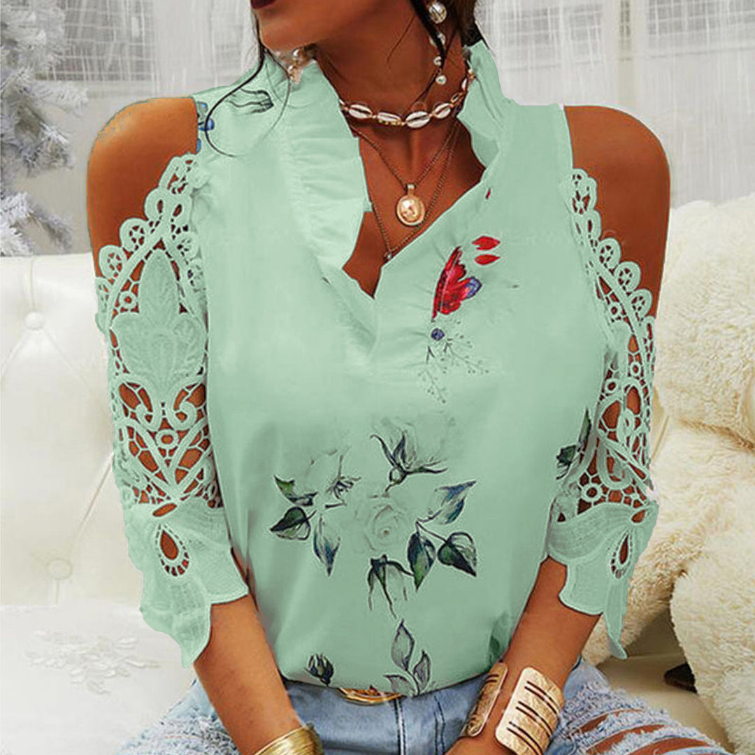 Damen Bluse mit Cut-Out-Ärmeln und floralem Design EB