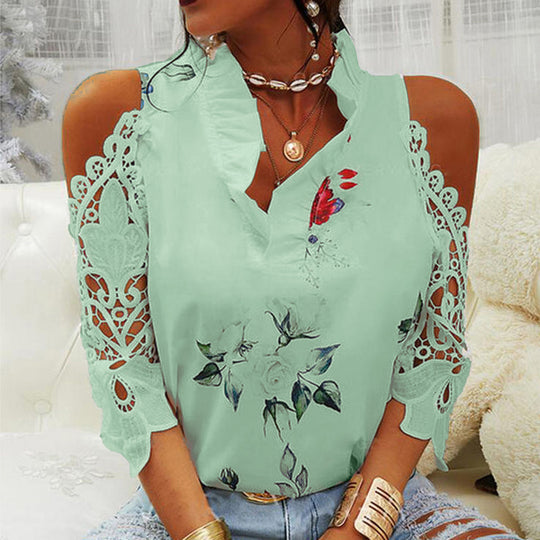 Damen Bluse mit Cut-Out-Ärmeln und floralem Design EB