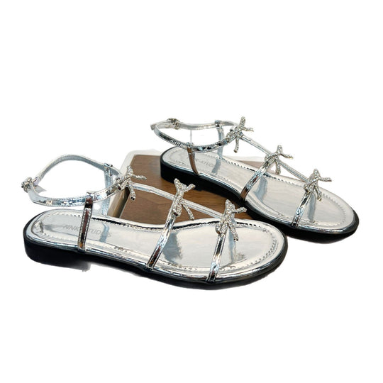 Damen Elegante Sandalen mit glitzernden Schleifen und verstellbarem Riemendesign EB