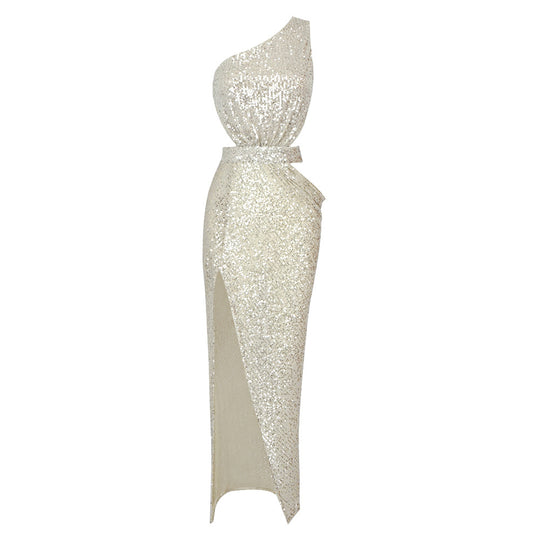 Damen Elegantes Abendkleid mit asymmetrischem Schnitt und funkelnden Pailletten EB