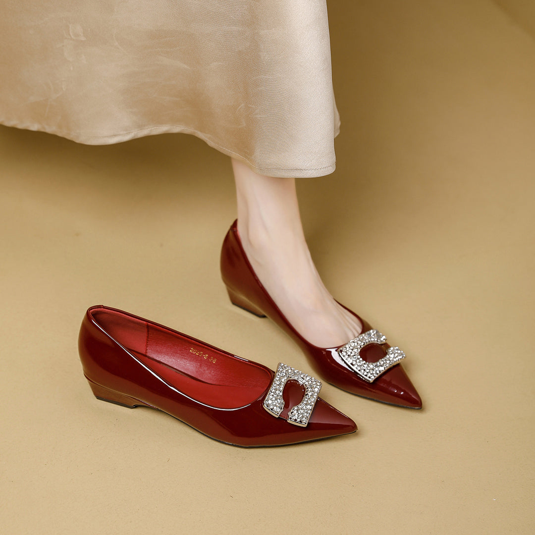 Damen spitze Ballerinas mit funkelnder Schmuckschnalle EB