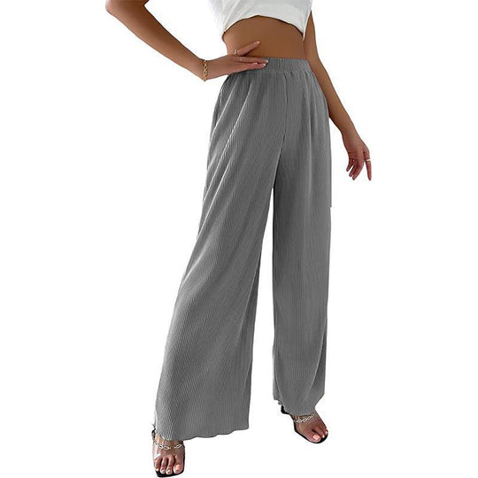 Damen elegante Plissee-Hose mit weitem Bein und elastischem Bund EB