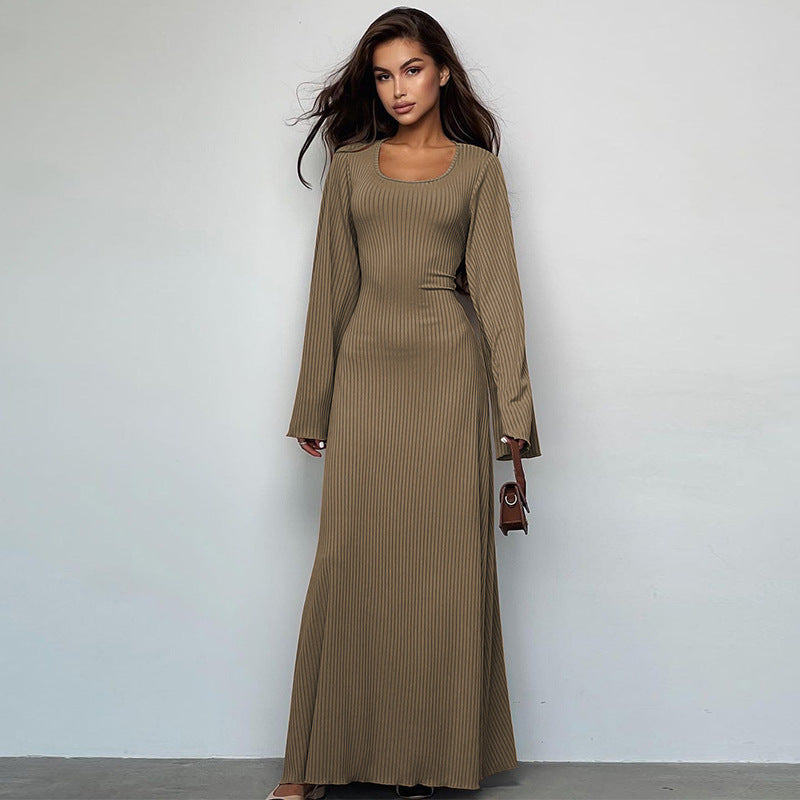 Damen Elegantes Maxikleid mit extra weitem Ärmel und trendiger Rippstruktur EB
