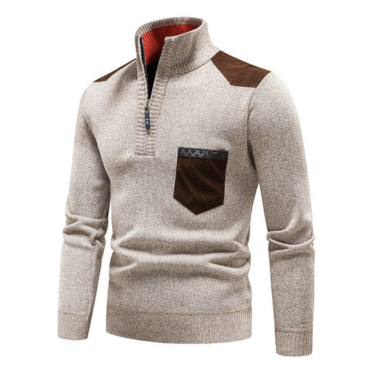 Herren hochwertiger Strickpullover mit modernem Reißverschluss und praktischer Brusttasche EB