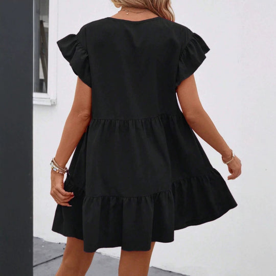 Damen luftiges Minikleid mit voluminösem Volant und lässigem Schnitt EB