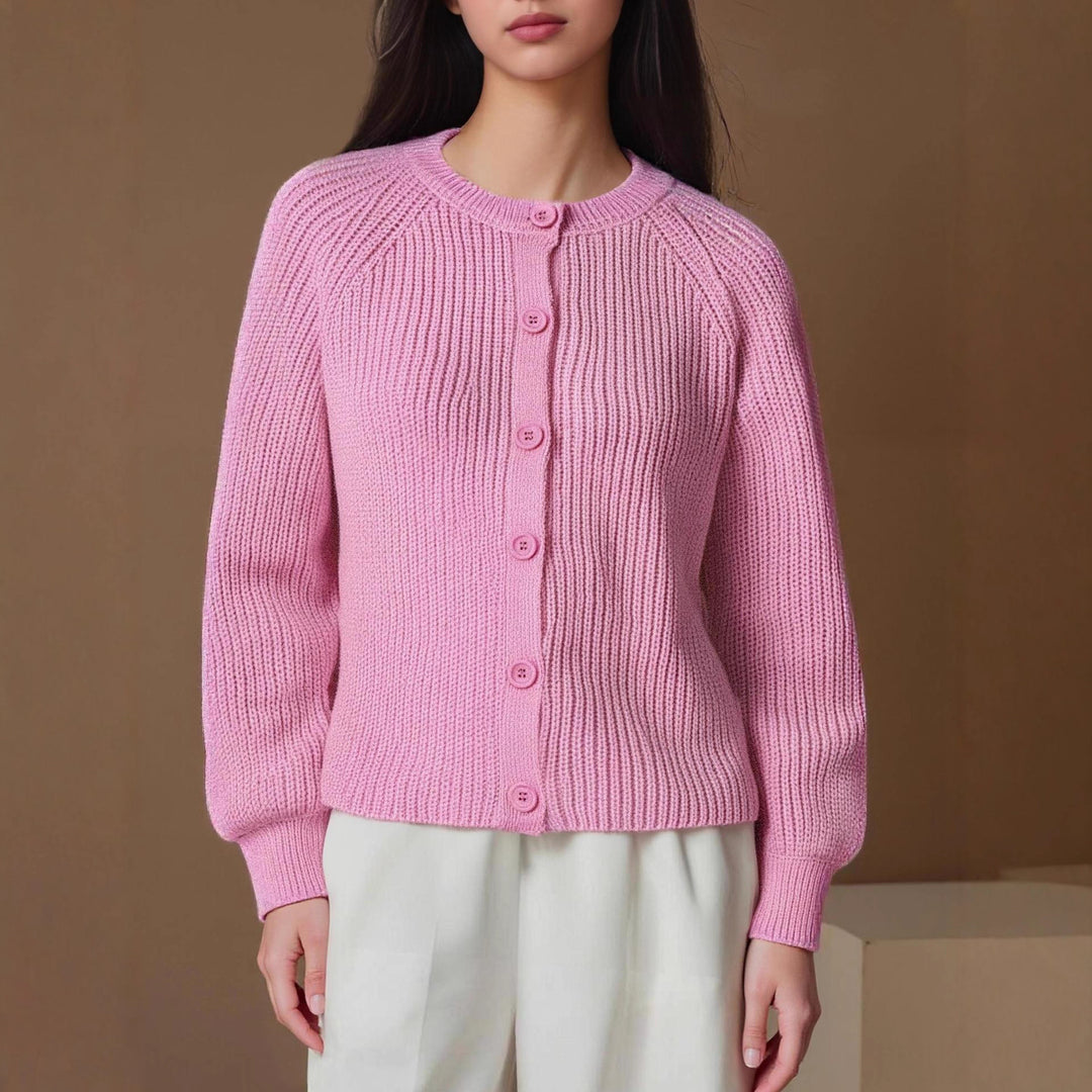 Damen Strickjacke mit feinem Rippenmuster und geschützten Knöpfen EB