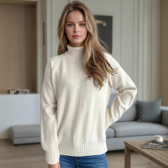 Damen Strickpullover mit hochgeschlossenem Kragen und strukturiertem Muster EB