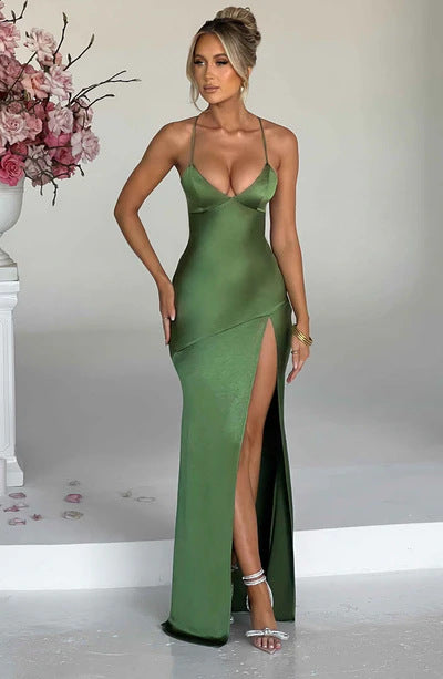 Damen Elegantes Maxikleid mit tiefem Schlitz und zarten Spaghettiträgern EB