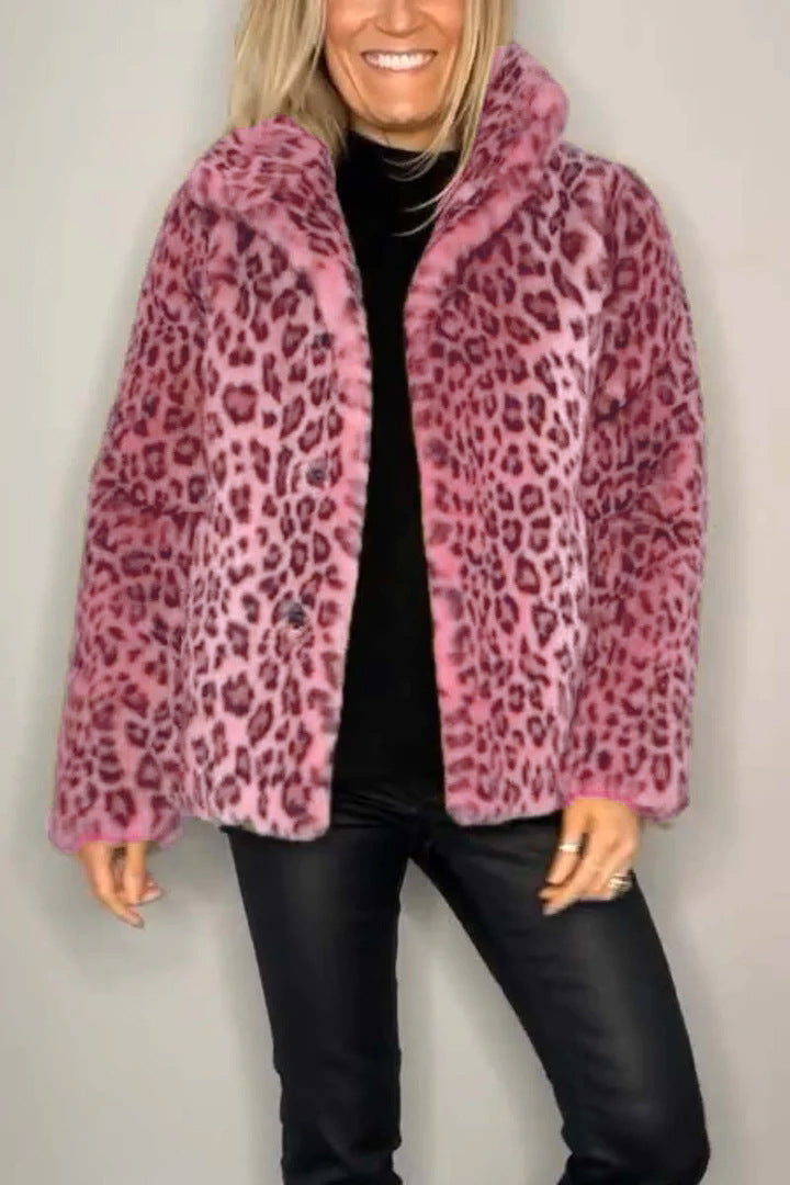 Damen kuschelige Leopardenfell Jacke EB