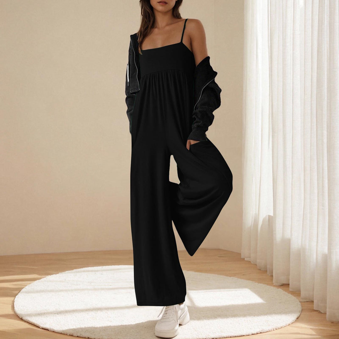 Damen lässiger Jumpsuit mit breitem Bein und verstellbaren Trägern EB