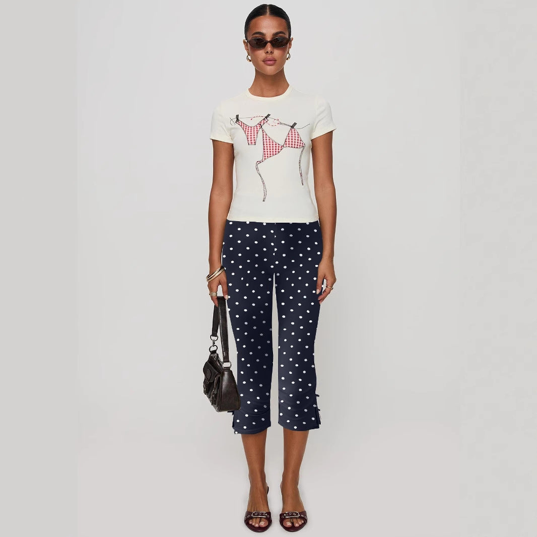 Damen T-Shirt mit kreativem Druck und figurbetontem Schnitt EB