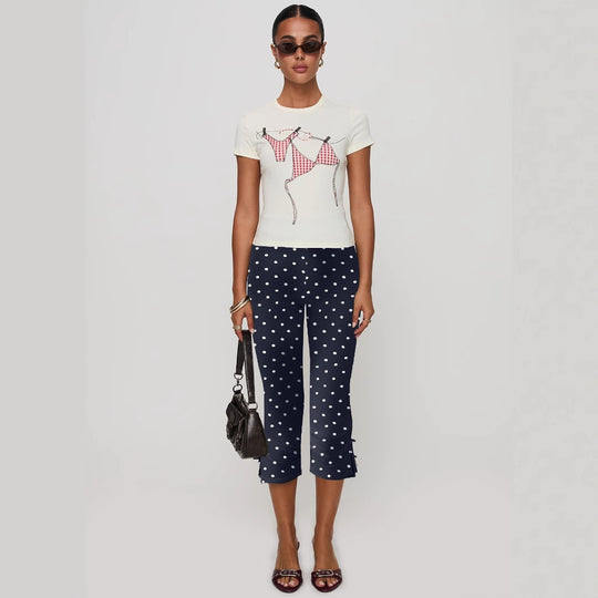Damen T-Shirt mit kreativem Druck und figurbetontem Schnitt EB