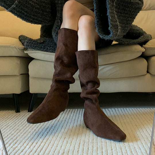 Damen modische Stiefel mit gerafftem Schaft und spitzem Fußteil EB