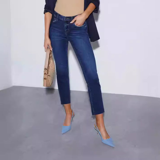 Damen Edle Cropped Jeans im klassischen Schnitt EB