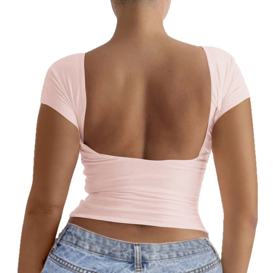 Damen elegantes Off-Shoulder Oberteil mit tiefem Rücken EB