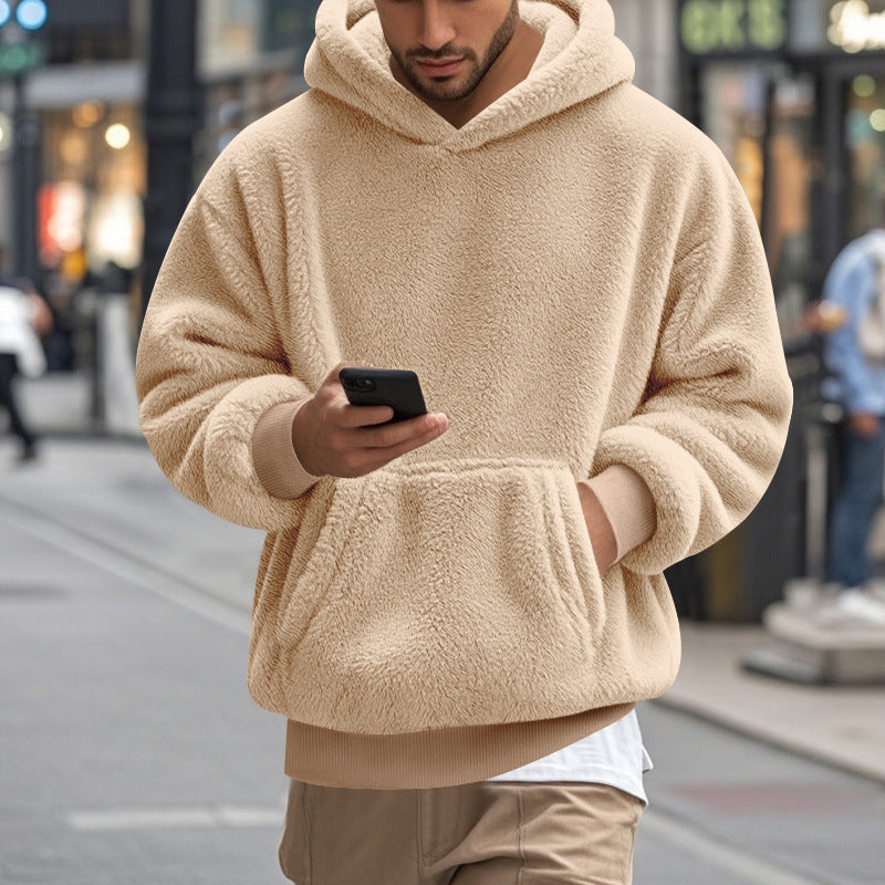 Herren übergroßer Fleece-Hoodie mit Kängurutasche und gemütlichem Schnitt EB