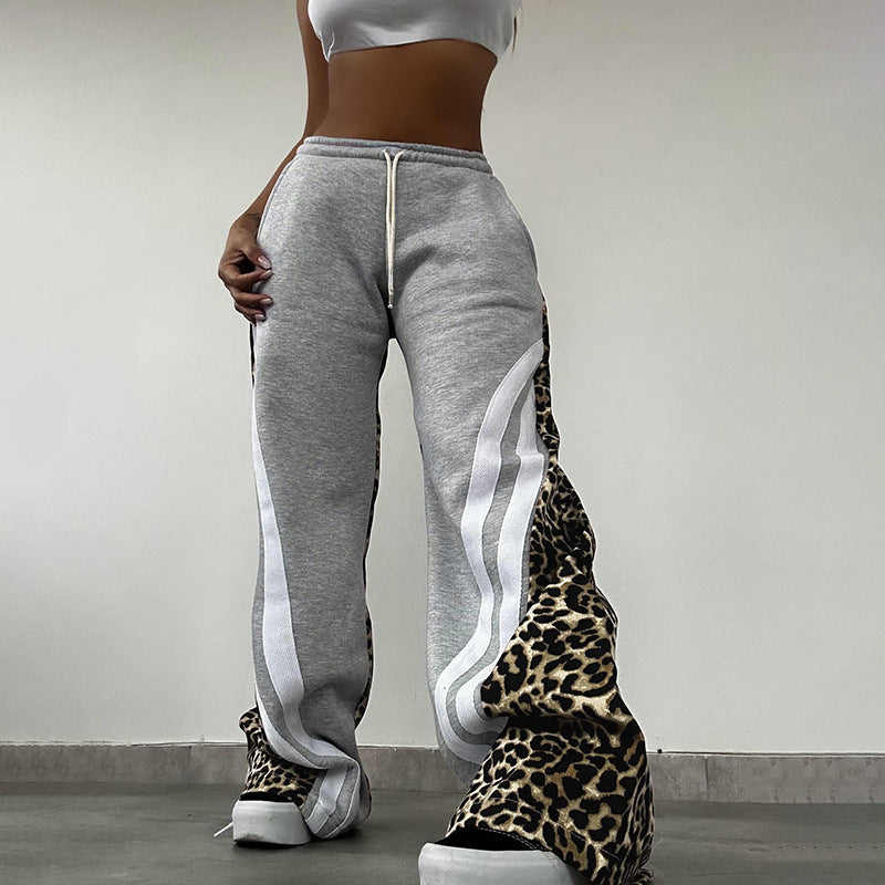 Damen Sportliche Sweatpants mit Leomuster und seitlichen Streifen EB