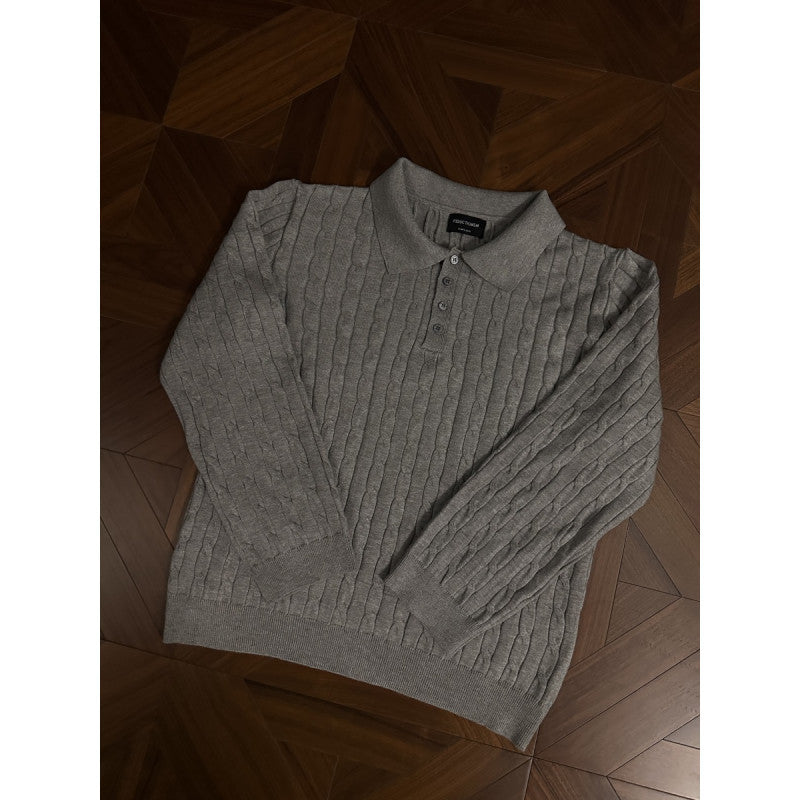 Damen Strickpullover mit klassischem Kragen und feiner Zopfmusterstruktur EB