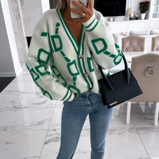 Damen Grobstrick-Cardigan mit 3D-Strukturmotiv, V‑Ausschnitt und Knopfleiste EB