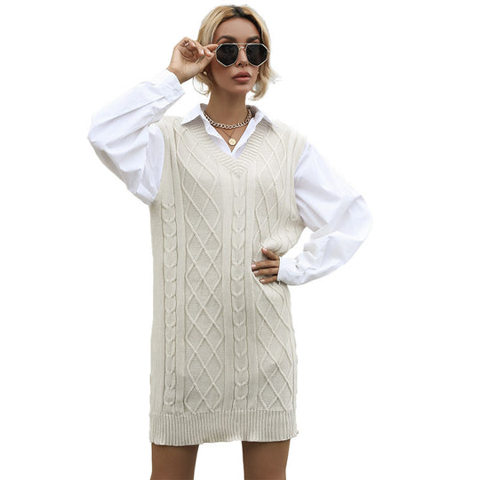 Damen Strickkleid mit V-Ausschnitt und Rippstruktur EB