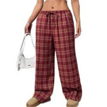 Damen Weite Karo Freizeithose mit elastischem Bund und Kordelzug EB