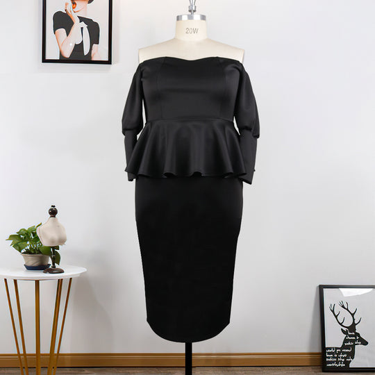 Damen Figurbetontes Peplum Kleid mit Off-Shoulder Ausschnitt EB