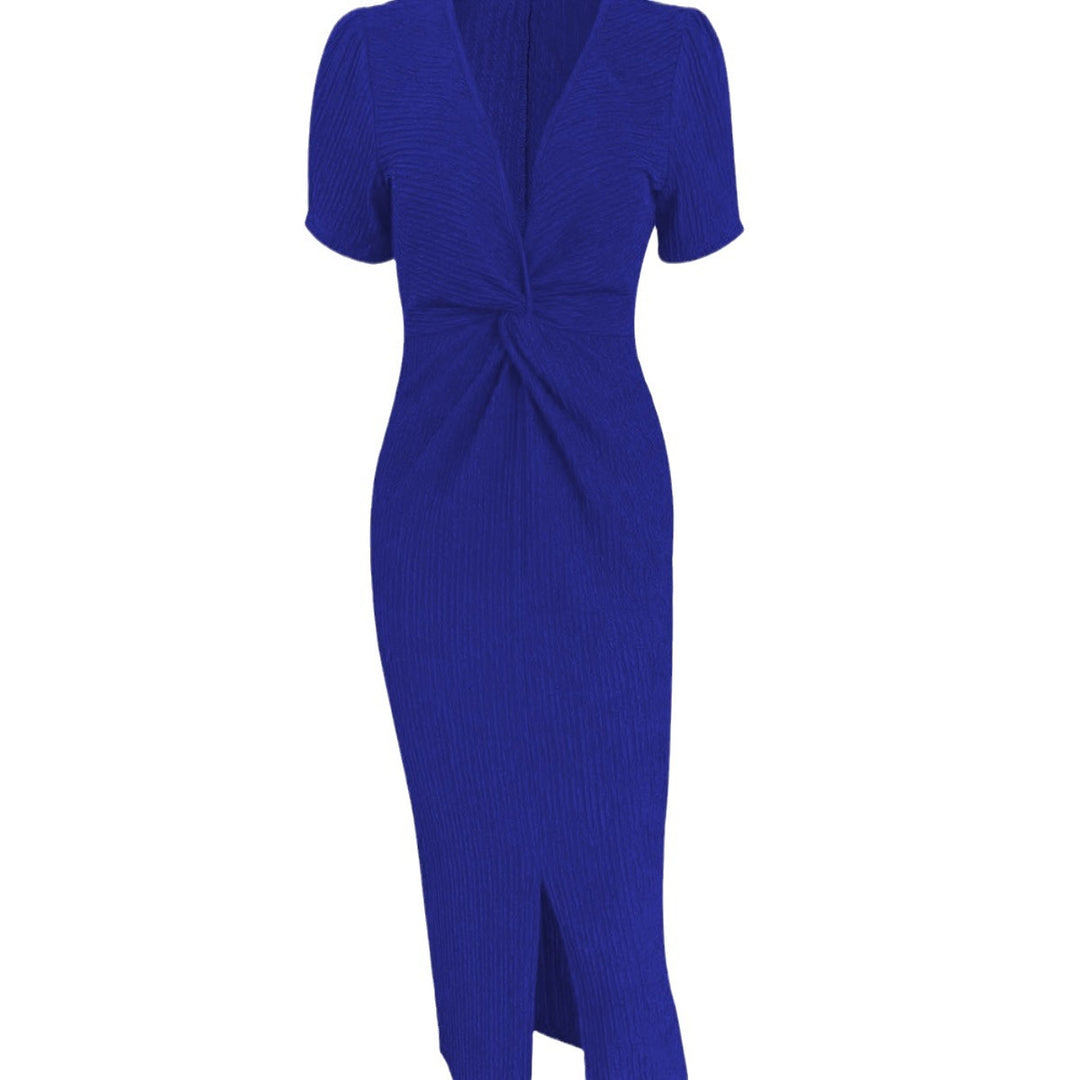 Damen Figurbetontes Midi-Kleid mit Puffärmeln und seitlichem Schlitz EB