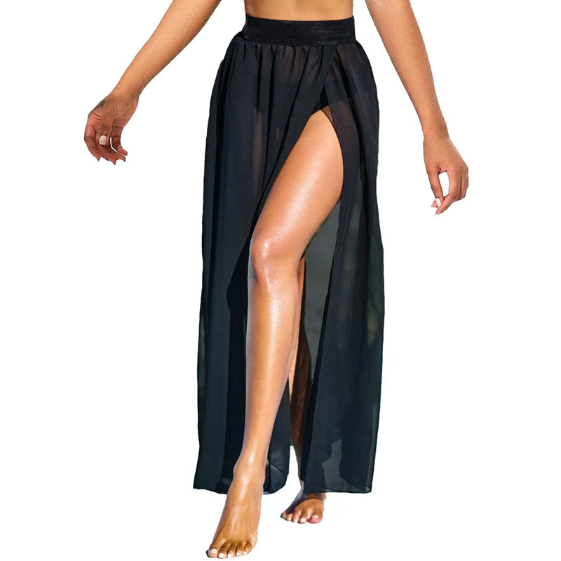 Damen Eleganter Wickelrock aus leichtem Chiffon mit hohem Schlitz EB