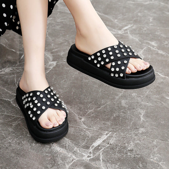 Damen Glitzernde Schlappen mit modischem Riemendesign und rutschfester Sohle EB