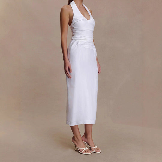 Damen Elegantes und figurbetontes Midikleid mit Halter-Ausschnitt EB