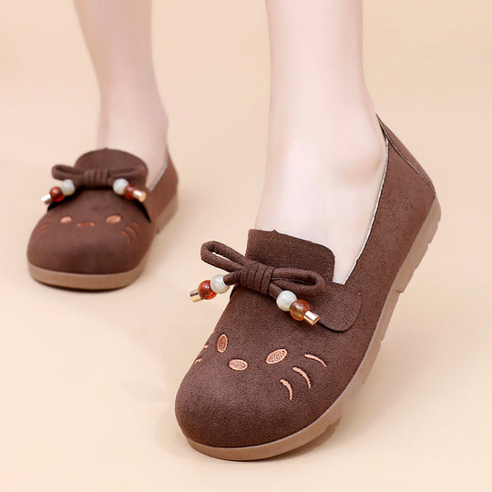 Damen Freizeit-Slipper mit verspieltem Katzenmotiv und dekorativer Schleife EB